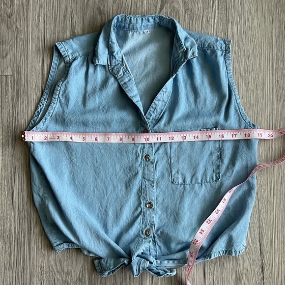 Jeans Button Up Tank Top Knot Front Size M - Picture 5 of 7